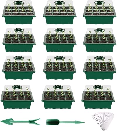 Fuuner Seed Trays 12 Pack 144 Cell Propagator with Lids Adjustable Vents