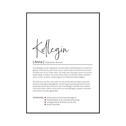 Kollegin Definition Personalisiertes Poster Geschenk Geburtstag Abschied Arbeit Worterbuch Skandinavisch Ohne Rahmen Amazon De Handmade