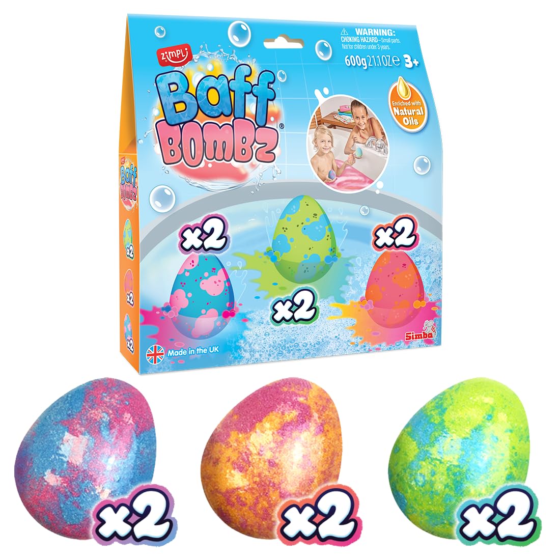 ZIMPLI - 6 x Large Egg Baff Bombz, Alternative Easter Chocolate Treat, Children's Birthday Gift, Vegan Friendly & Cruelty Free