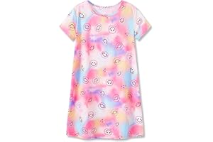 Tebbis Teen/Little Girls Nightgown – Summer Short Sleeves Sleepwear Trendy Tie Dye Spiral Nightdress Pajama Size 6-16