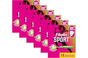 Playtex Sport Tampons Regular Absorbency, Fragrance-Free - 84ct (6 Packs of 14ct) | Regular Tampons for Women, Feminine Care, Playtex Tampon with 360 Leak Defense