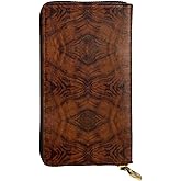 lsnFNN Stylish Red Wood Print Leather Wallet - Long Clutch for Women, Thin Bifold Checkbook Wallet with Coin Pocket