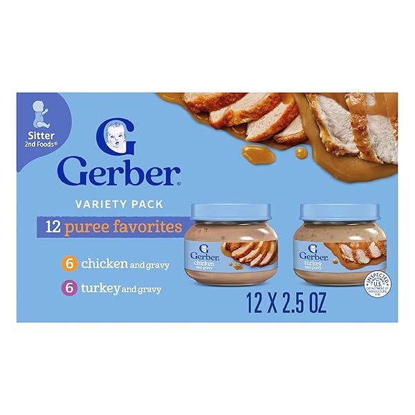 GERBER BABY FOODS 2ND FOODS MEAT VARIETY PACK, CHICKEN & TURKEY, MEALTIME FOR BABY, 2.5 OUNCE JAR (PACK OF 12)