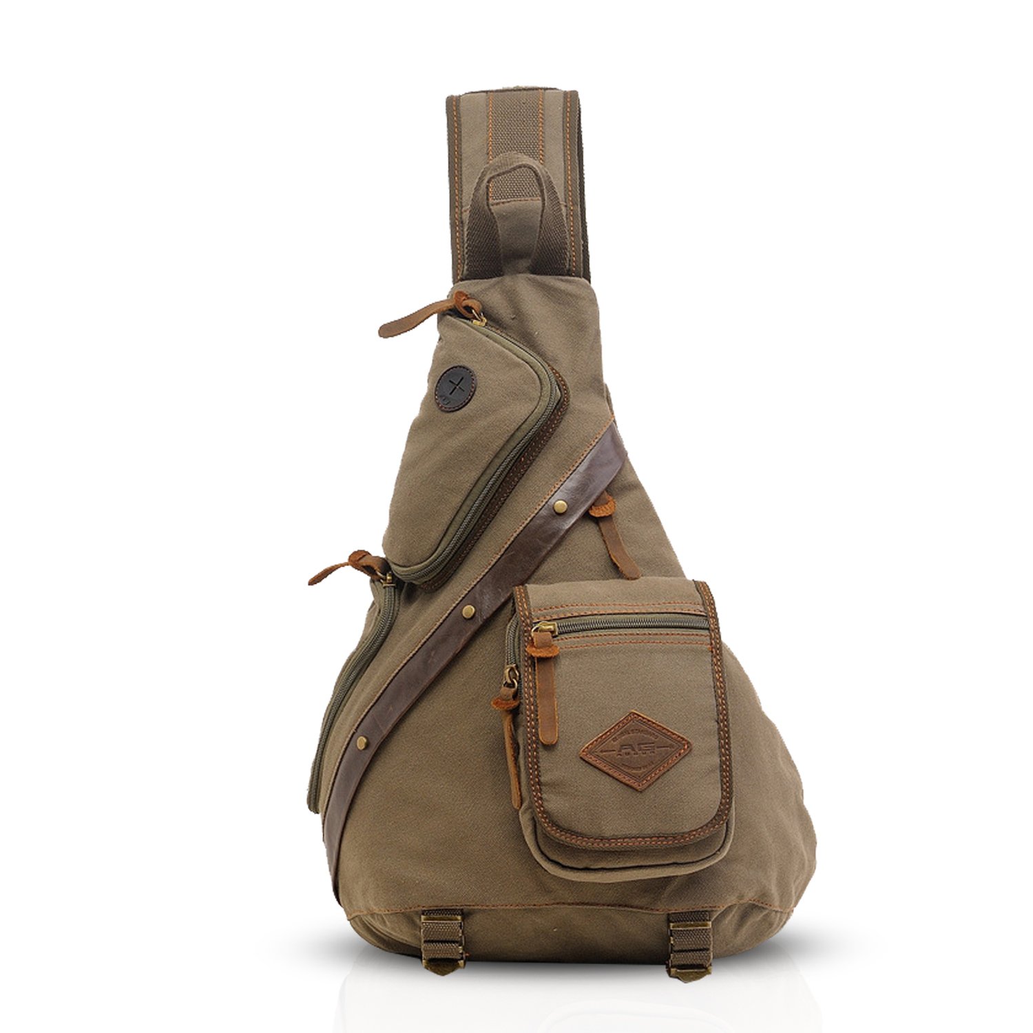 FANDARE Retro Chest Bag for Men - Women's Canvas Sling Bag - Shoulder Bag - Shoulder Bag for Business, University, School, Cycling, Camping, Travel, Green, L, Leisure Backpack