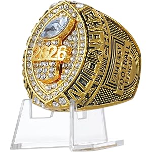 K-toobeely 2026 Fantasy Football Championship Ring Gold with Display League Champion Trophy Rings Premium Award for Winner