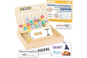 Garybank Slide Puzzle Games for Senior with Dementia - Words & Well-Known Sayings Matching, Dementia Activities for Seniors, Wooden Alzheimer's Products for Elderly - 7 Memory Games for Adults