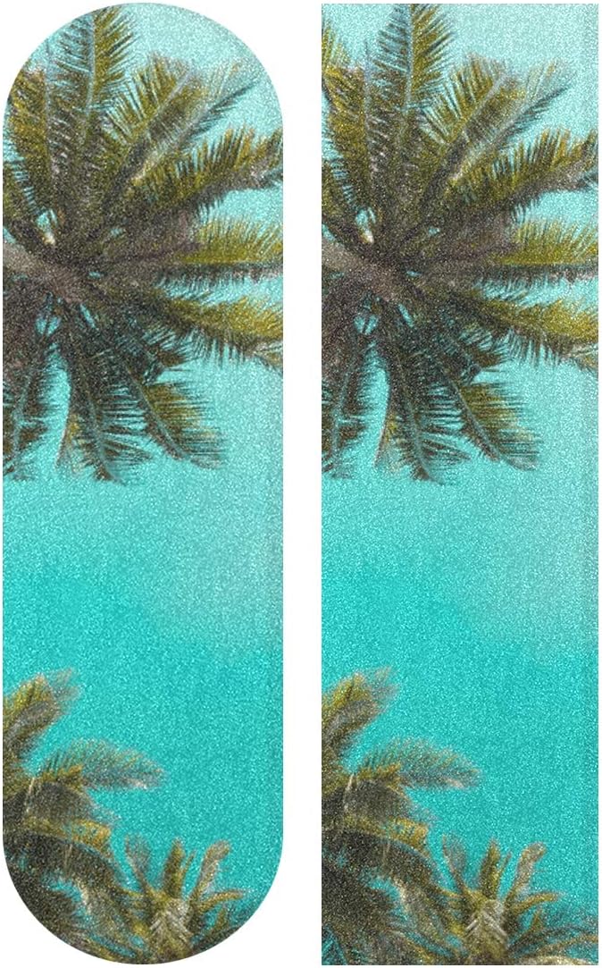 Palm Trees Skateboard Grip Tape Sheet, Sport Outdoor Longboard Griptape Bubble Free Anti-Slip 33"X 9" Tape