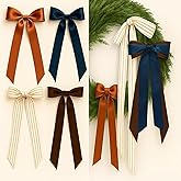 Suncalla 8 Pcs Christmas Wreath Bow Farmhouse Stripe Velvet Bows Ribbon Ornaments for Christmas Tree Topper Front Door Home Decor Winter Party Indoor Outdoor Decoration(Retro)