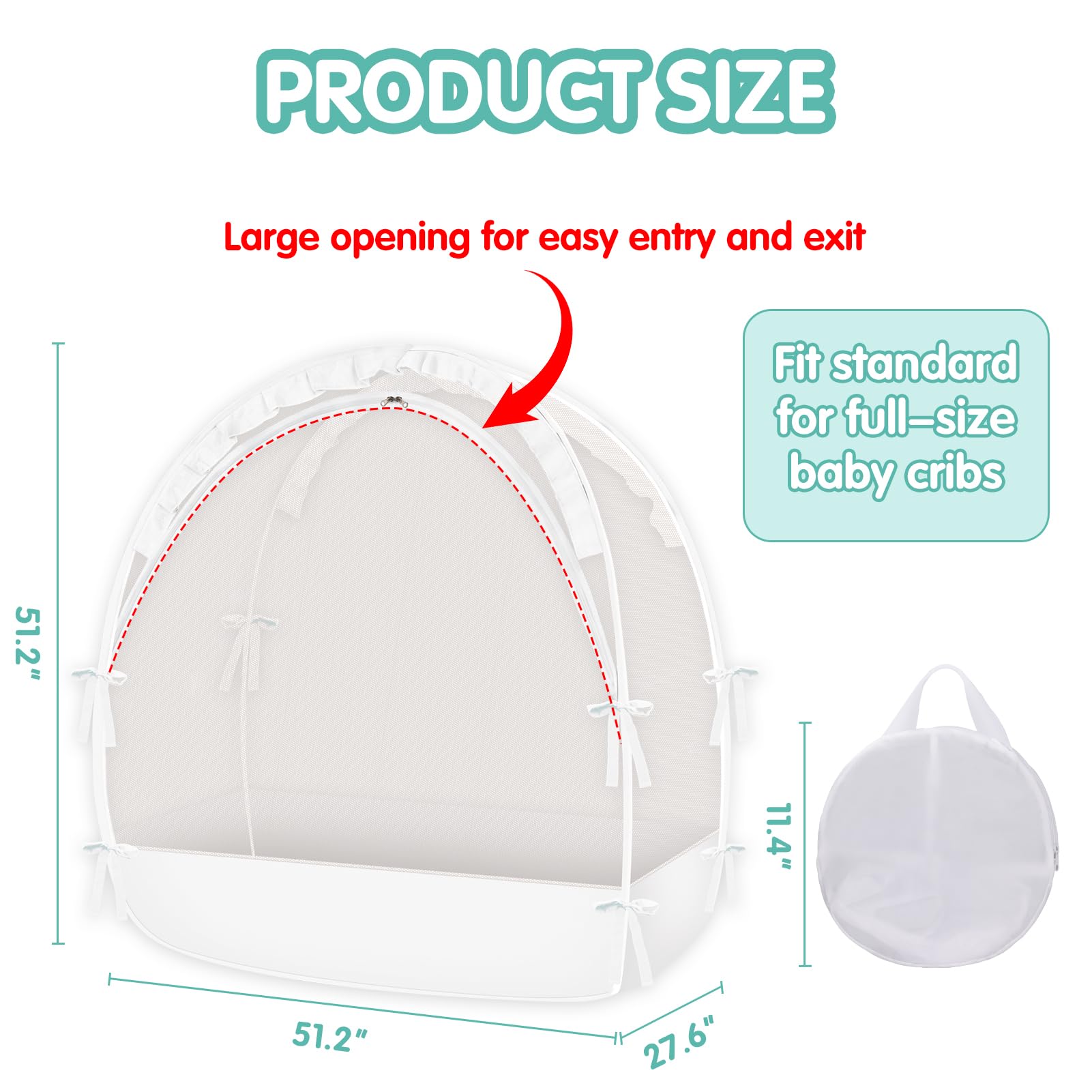 Crib Tent - Crib Net to Keep Baby in, Stop Baby from Climbing Out of Crib, Pop Up Crib Tent with Durable Breathable Net Double Zipper Strong Rods Installation Convenience