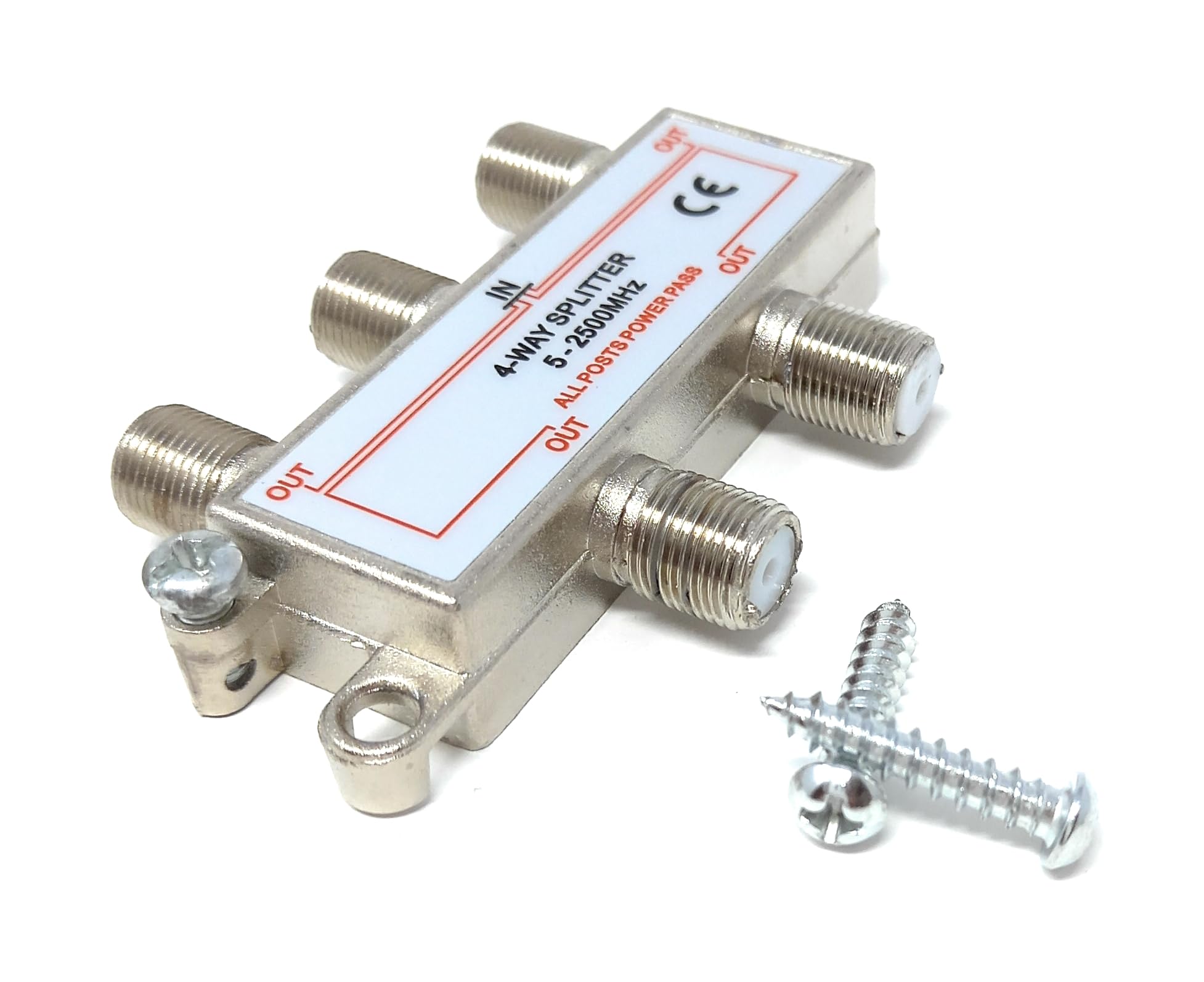 DRUT TV Splitter F-Type Screw-on Connectors RF Coaxial Cable Adapter, Passive Wideband Signal, 5-2500Mhz (4 Way)