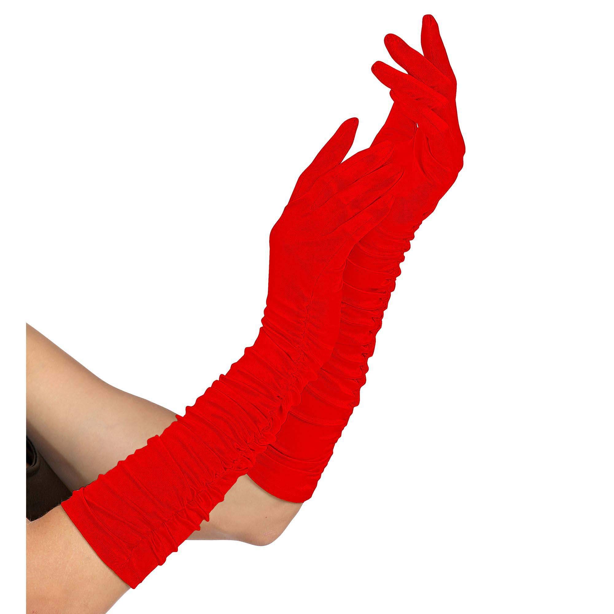 Plisse Lycra - Red Lycra Satin & Sequin Gloves for Fancy Dress Costumes Accessory