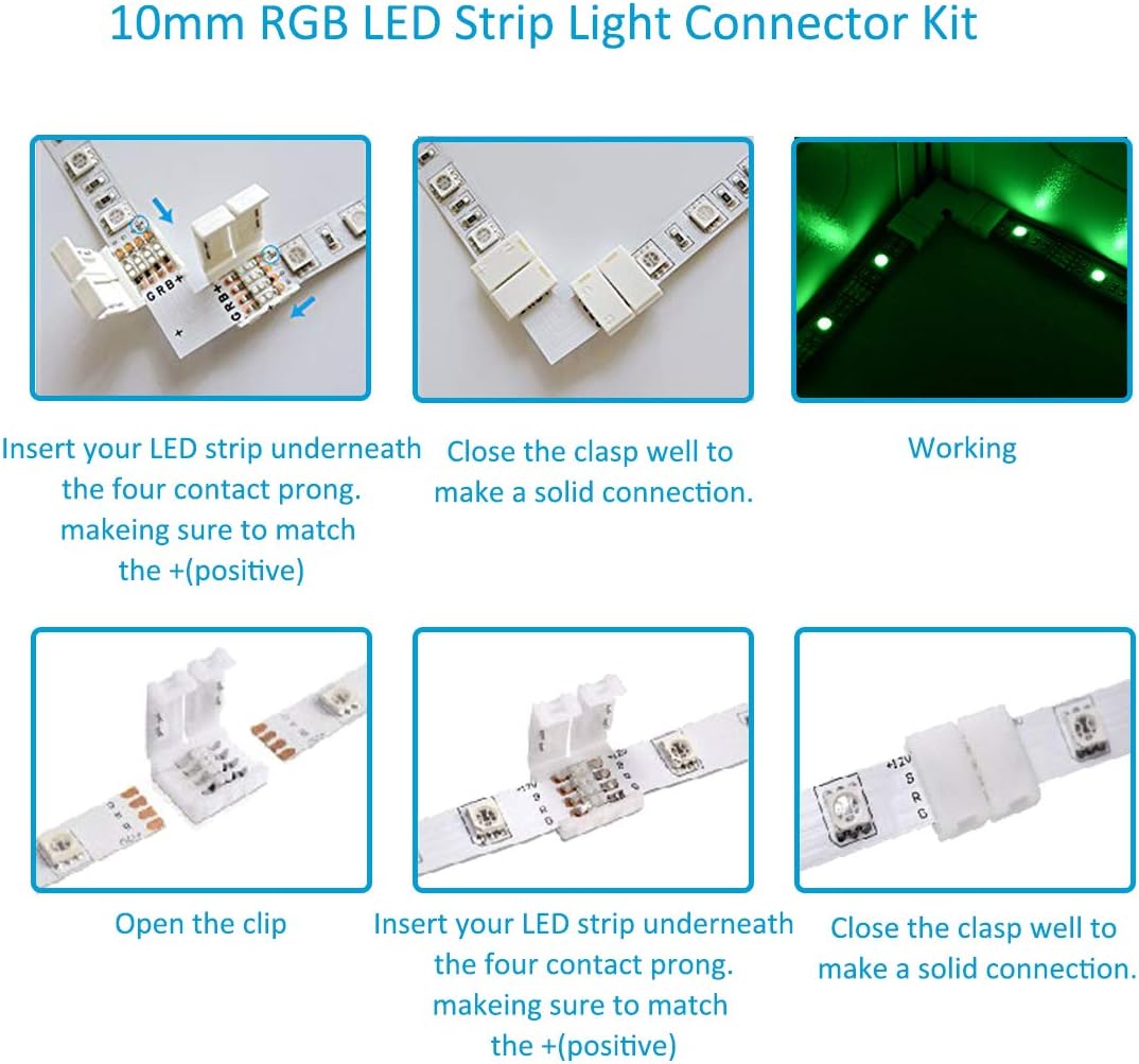 WOWLED LED Strip Light Connector Kit Including RGB Extension Cable, Strip to Strip Jumpers, L Shape Connector - Image 5