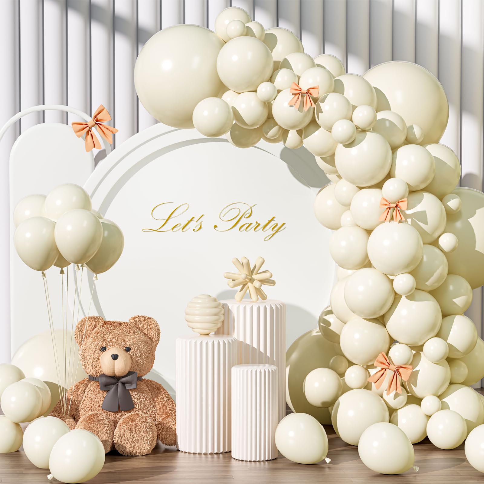 Photo 1 of 135pcs Ivory Balloons Garland Kit Different Sizes Of 18 12 10 5 Inch Cream Beige Pearl Sand White Balloons Arch Birthday Party Graduation Wedding Anniversary Baby Shower Decoration