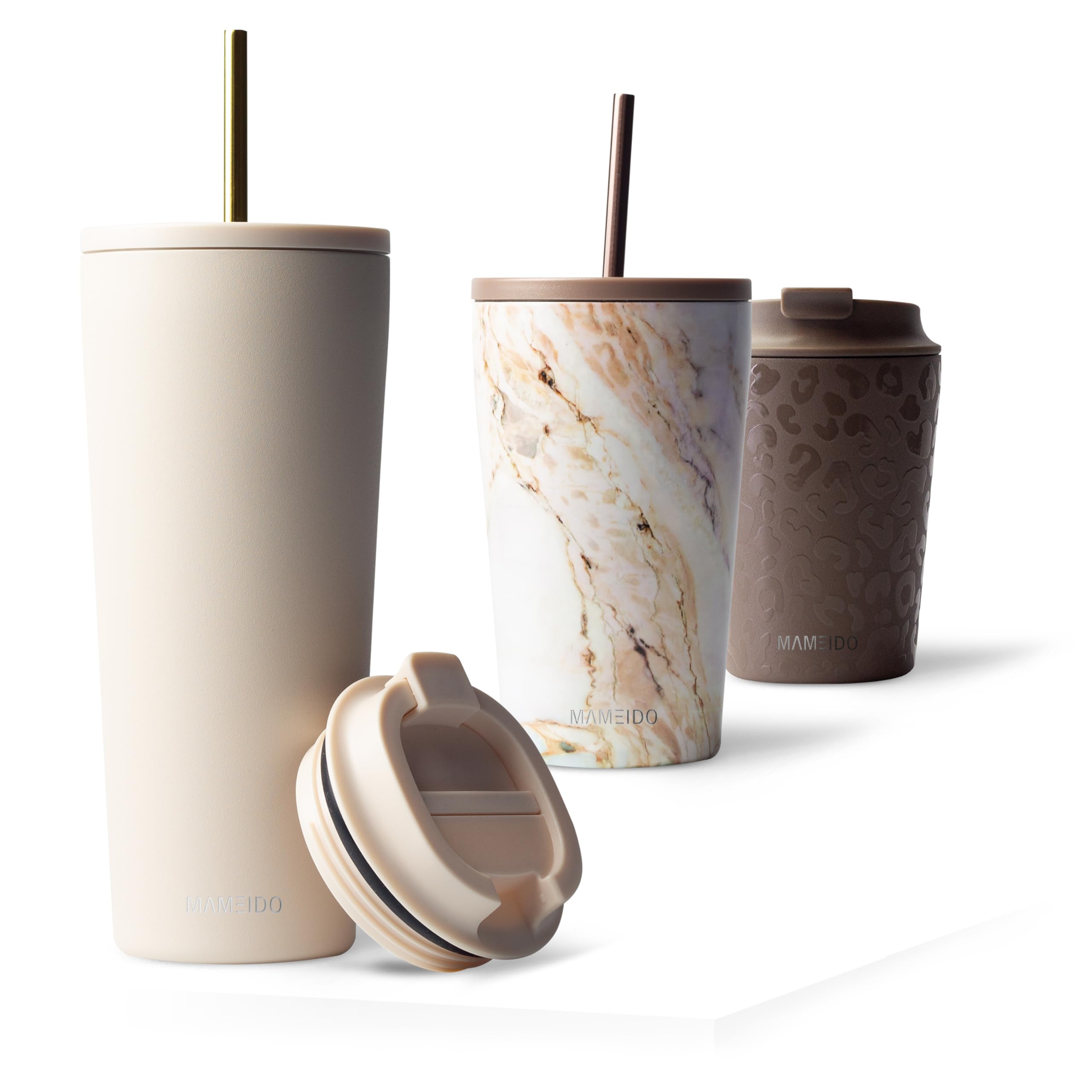 MAMEIDO Insulated Coffee Cup, Tumbler with Straw and Lid 700 ml, Leakproof Travel Mug BPA-Free, Coffee Mug for Hot & Cold Drinks (Ivory Beige)