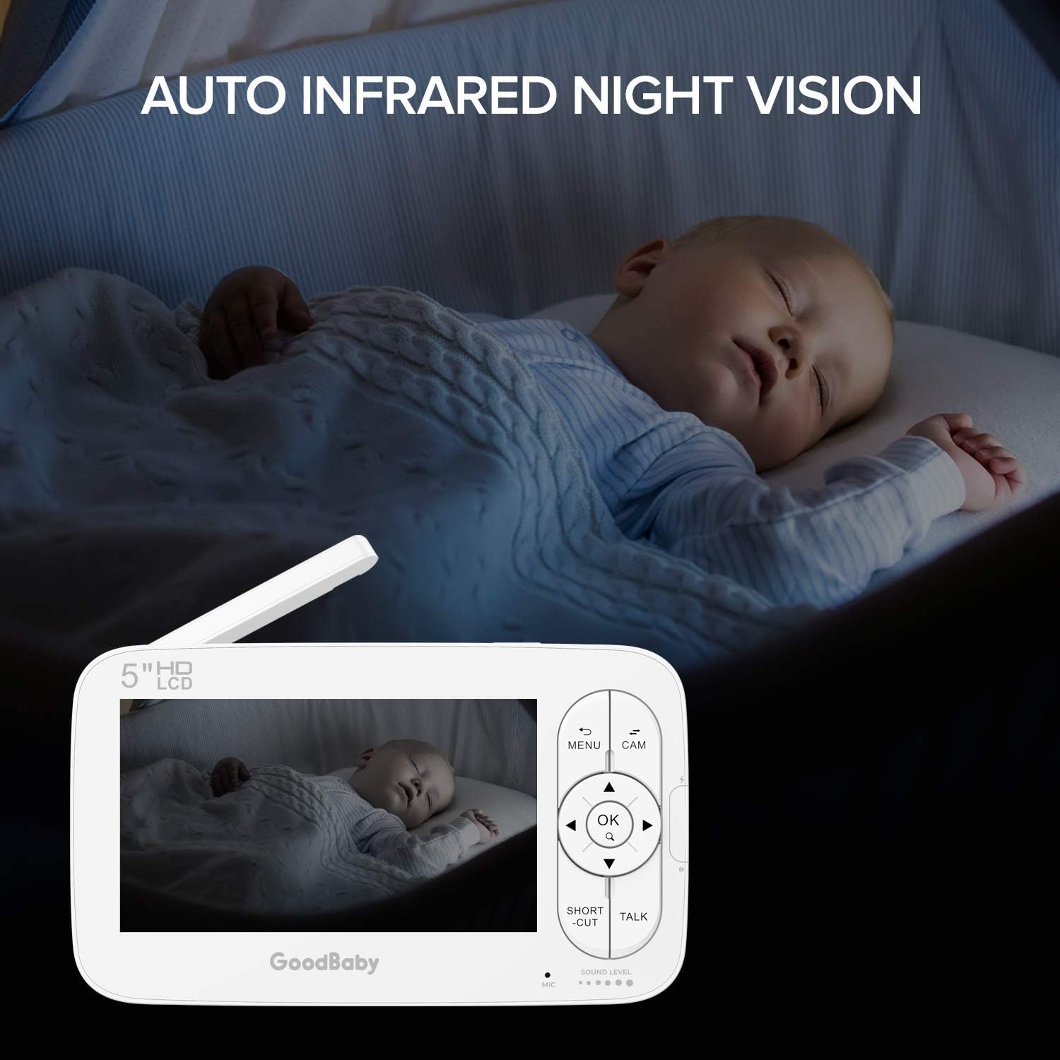 GOODBABY Real 720P 5" HD Display Video Baby Monitor with Camera and Audio, Remote Pan&Tilt&Zoom, Two-Way Talk,Temperature Monitor, Night Vision, Lullaby Player, 960ft Range: Camera & Photo