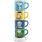Silver Buffalo Peanuts Comic Strip 4-Pack Ceramic Mug Stack, 10-Ounces
