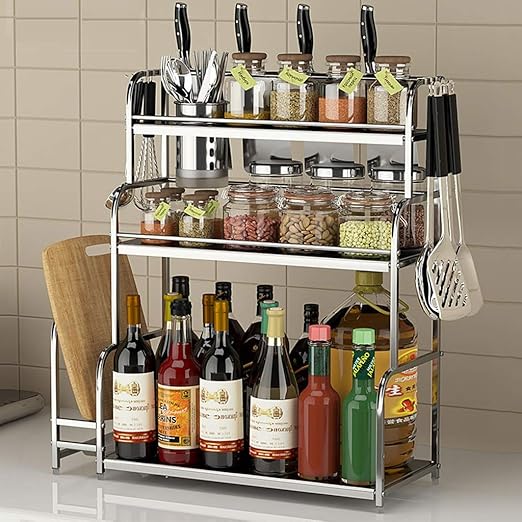 3 Capas Spice Rack Cocina Acero Inoxidable Spice Holder Organizador De