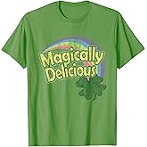 CuteComfy Magically Delicious 80s Vintage St. Patrick's Day Lucky Charm Green Retro Rainbow Short Sleeve T-Shirt - Small - Unisex-Adults