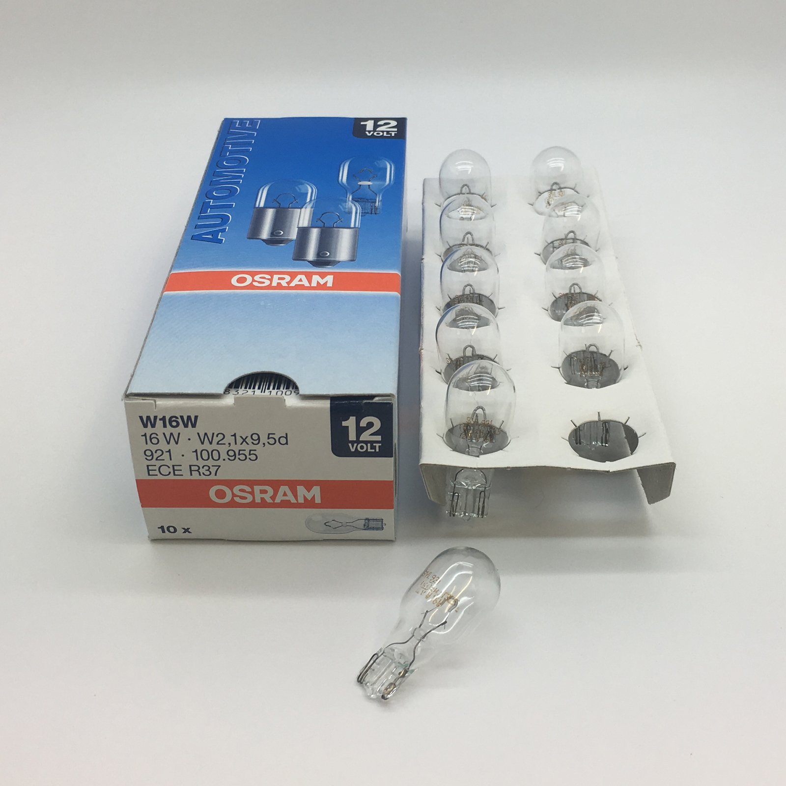 10 x Osram 921 W16W Bulb 955 12v 16w - Brake, Tail, Indicator, Reverse, High Level Brake Light