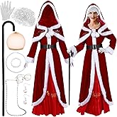 Croknit 10 Pcs Women's Mrs. Claus Santa Costumes for Adult Women Deluxe Christmas Party Cosplay (Vintage,Large)