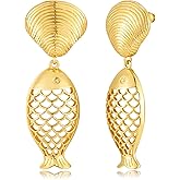 LILIE&WHITE Gold Fish Dangle Earrings for Women With Trendy Shell Earrings Chic Mermaid Seashell Earring Fashion Jewelry Gift