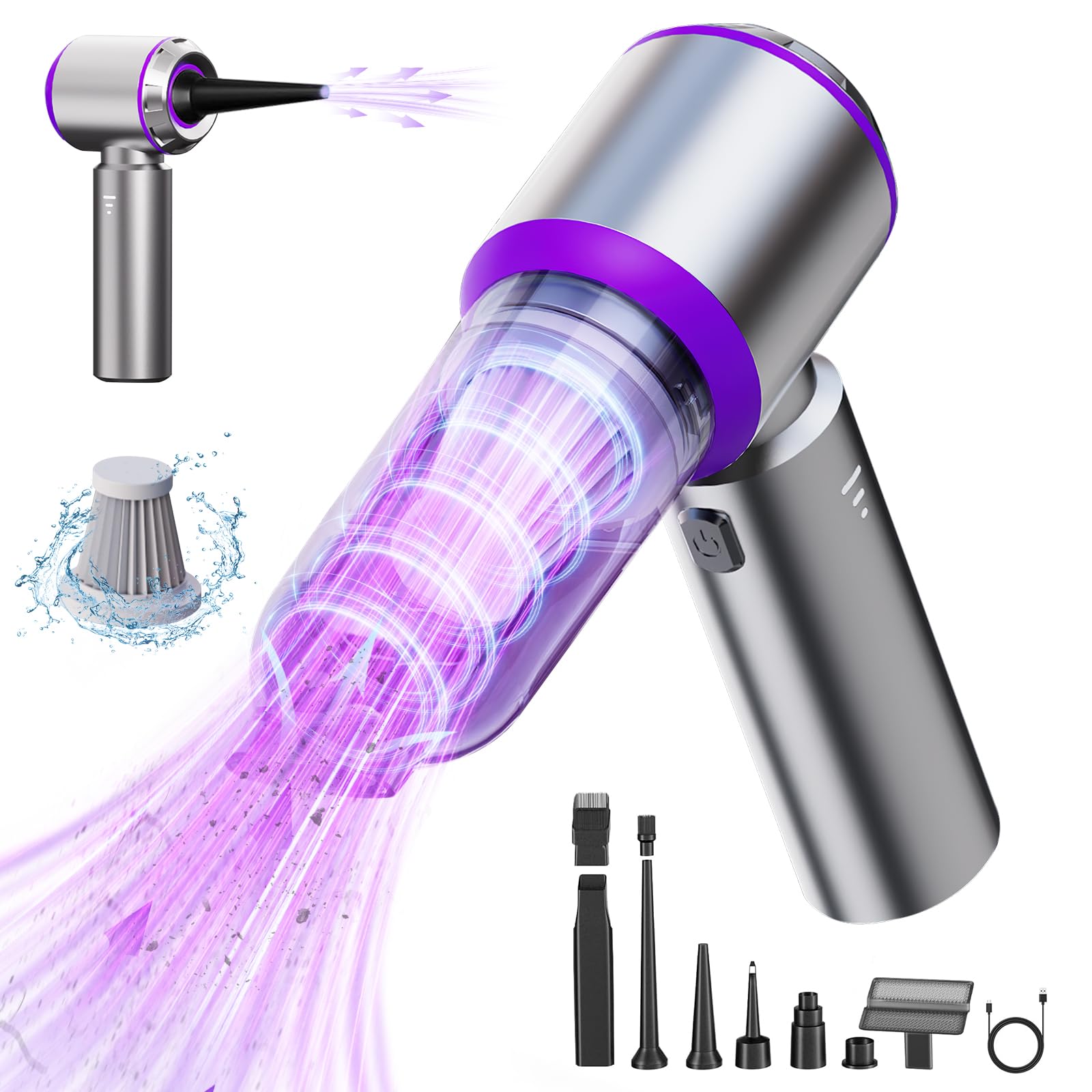 Photo 1 of Bodybay Handheld Car Vacuum Cleaner,Mini Vacuum Cleaner, 4-in-1 Vacuum Cleaner - 20000Pa Suction,Blower, Vacuum and Inflator with Multi-Nozzles, Cordless Vacuum for Car, Home, Pet, Office (Purple)