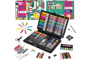 KIDDYCOLOR 109-Piece Deluxe Art Set for Kids, Painting & Drawing Art Supplies in a Plastic Case with Markers, Watercolor Cakes, Color Pencils, Great Art Kit Gift for Christmas New Year