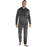 Vlazom Mens Pyjamas Set, Warm & Soft Fleece Pj's Sets for Men with Fluffy Hoodie Loungewear with Pockets