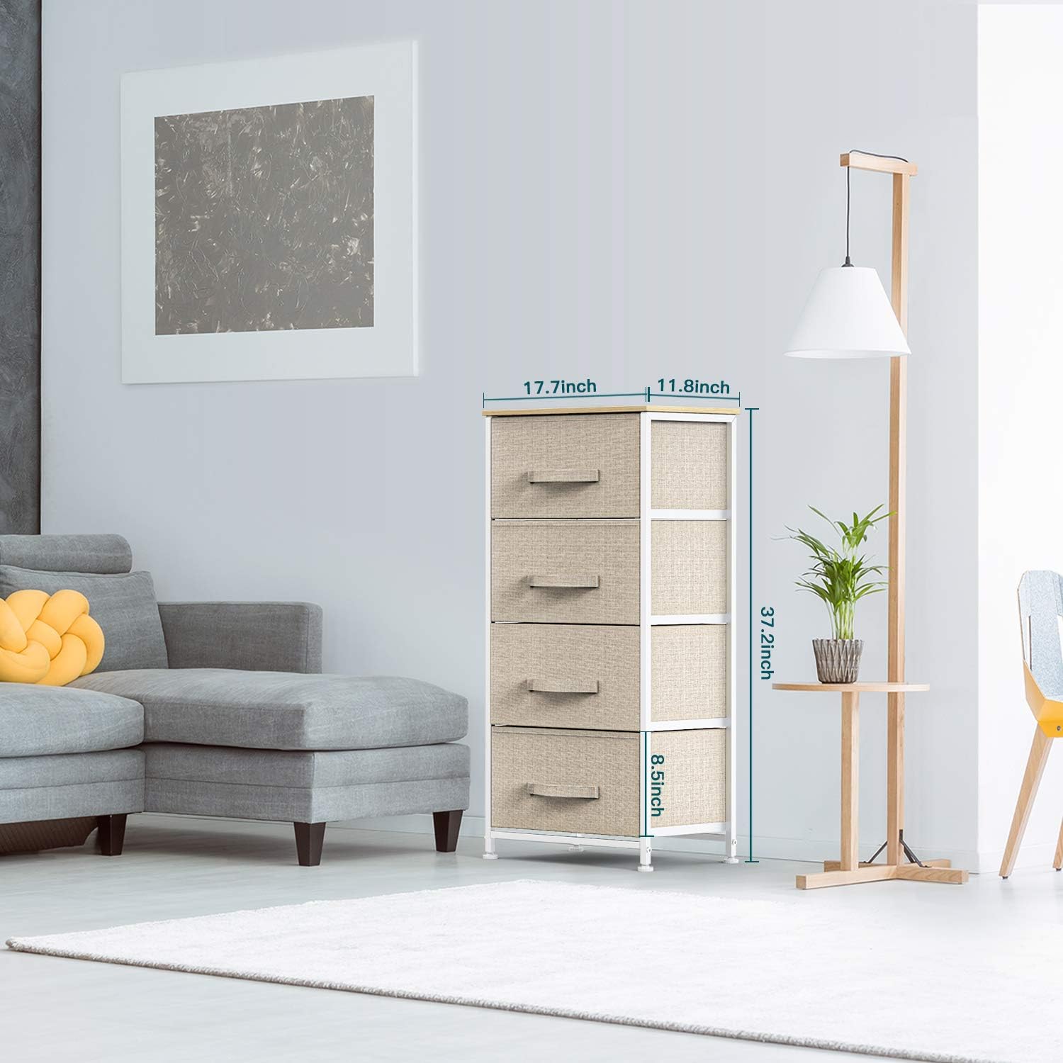 4 Drawer Fabric Dresser Storage Tower, Dresser Chest with Wood Top, Organizer Unit for Closets Bedroom Nursery Room Hallway by Pipishell: Home Improvement