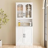 TUSY 71" Tall Bookcase with Curved Glass Door, 6-Tier Modern Bookshelf with Drawer, 23.6" Wide Storage Cabinet with Countertop, Kitchen Pantry Set for Kitchen, Living Room (B)