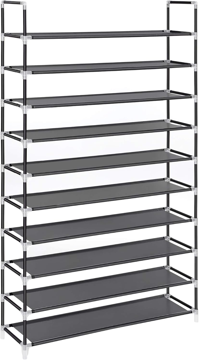 heavy duty 50 pair shoe rack on Songmics 10 Tier Shoe Rack 50 Pairs Shoe Tower Non Woven Fabric Cabinet Organizer Black Ulsh11h Amazon Ca Home Kitchen