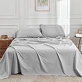 DOZ 100% Long Staple Cotton Sheet Sets, Classic Crisp Percale Weave, Breathable, Matte Finish, Hotel Style, Durable, 4pc – 2 Pillowcases 1 Fitted 1 Flat (Dove, Queen)