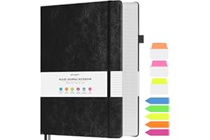 OFFIGIFT College Ruled Notebook, Large B5 Lined Journal Notebook, 314 Numbered Pages Work Notebook with Index Stickers, 100gsm Thick Paper, Hardcover Vegan Leather Journal for Women Men School Office, Black