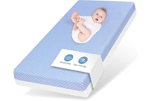 voomf Crib Mattress Dual Sided Memory Foam Baby Toddler Bed Mattress, 52" x 27.6" x 5.5" Soft Breathable Mattresses with Removable Machine Washable Cover, Fits Standard Cribs&Toddler Beds, White&Blue