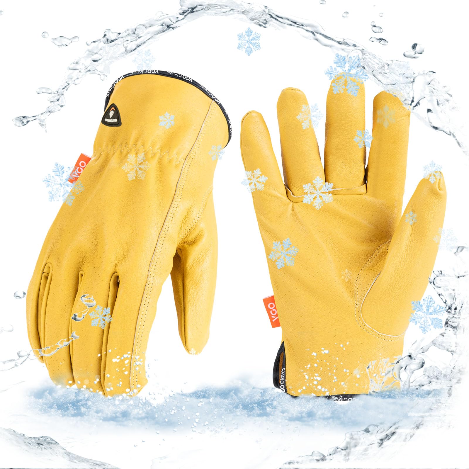 Vgo... 0℃/32°F Winter Pig Leather Work Gloves, Cold Weather Waterproof Safety Work Gloves,Cold Storage or Freezer Use,w/3M Thinsulate Lining 1Pair PA9501FLWP(Gold,S)