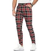GINGTTO Mens Plaid Dress Pants Stretch Chino Pants Men Slim Fit