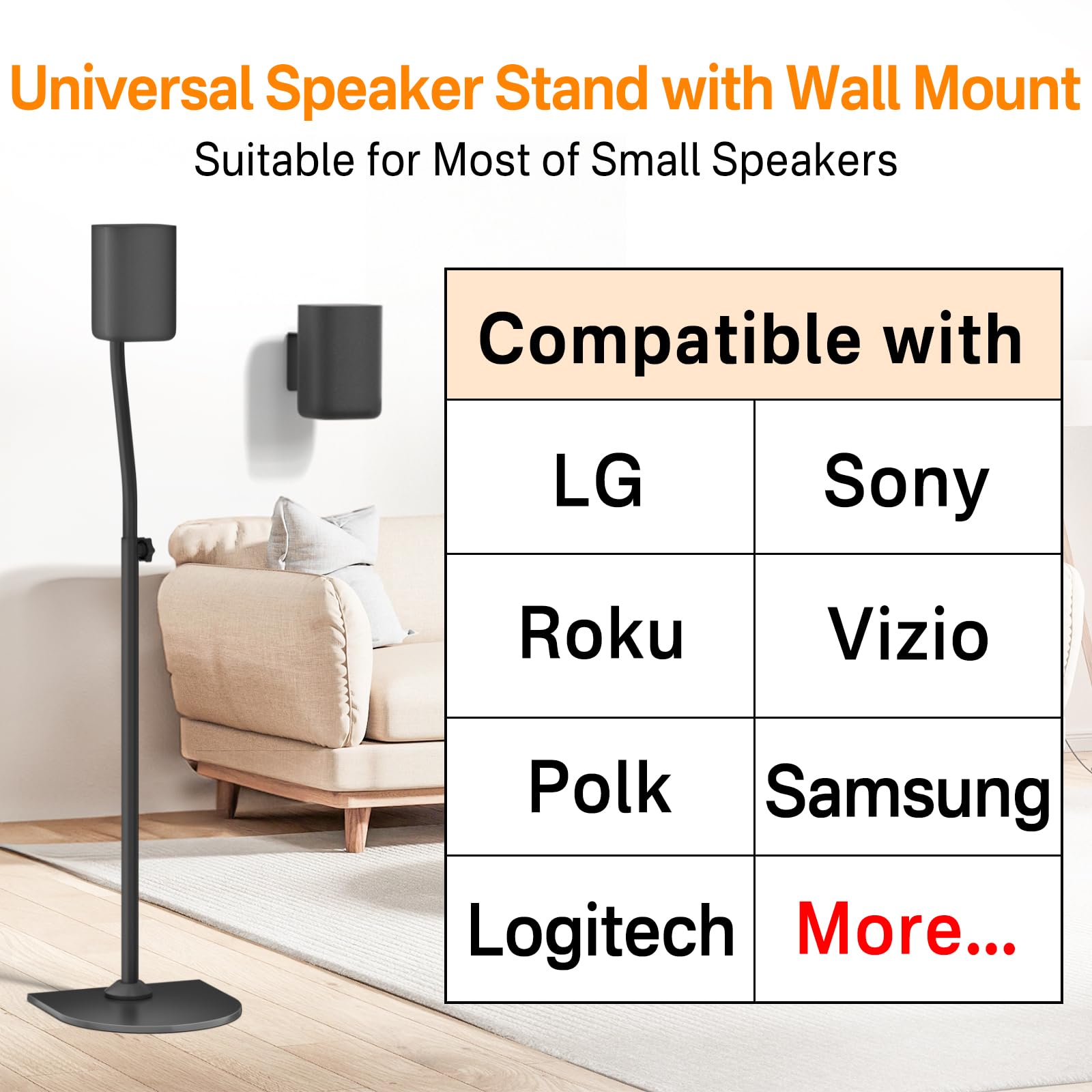 Universal Surround Sound Speaker Stands Pair Height Adjustable Extend 33