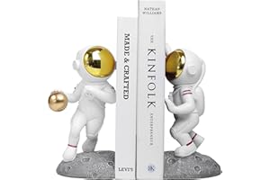 Ureymx Astronaut Bookends, Space Theme Bookends for Shelves, Unique Office Home Room Heavy Duty Bookends Decorative, Book Ends with Anti Slip for Kids Rooms Decor Boys Girl Idea Gift （Gray）