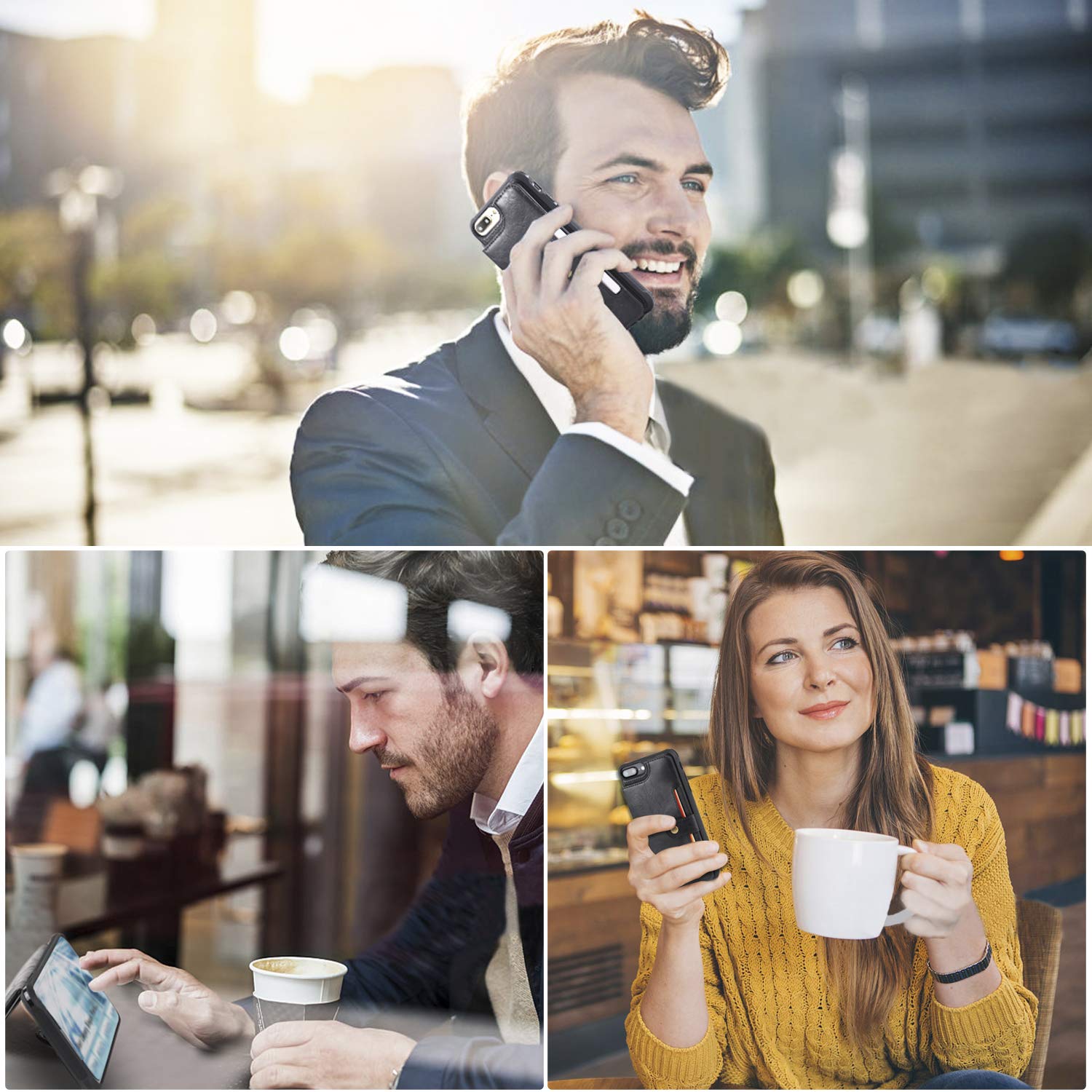 bangcool iPhone 8 Plus Wallet Case Credit Card Holder Slim Shockproof Flip Case Cover Compatible iPhone 7 Plus/8 Plus Clear Bumper Soft TPU Cover Case Screen Protector Glass