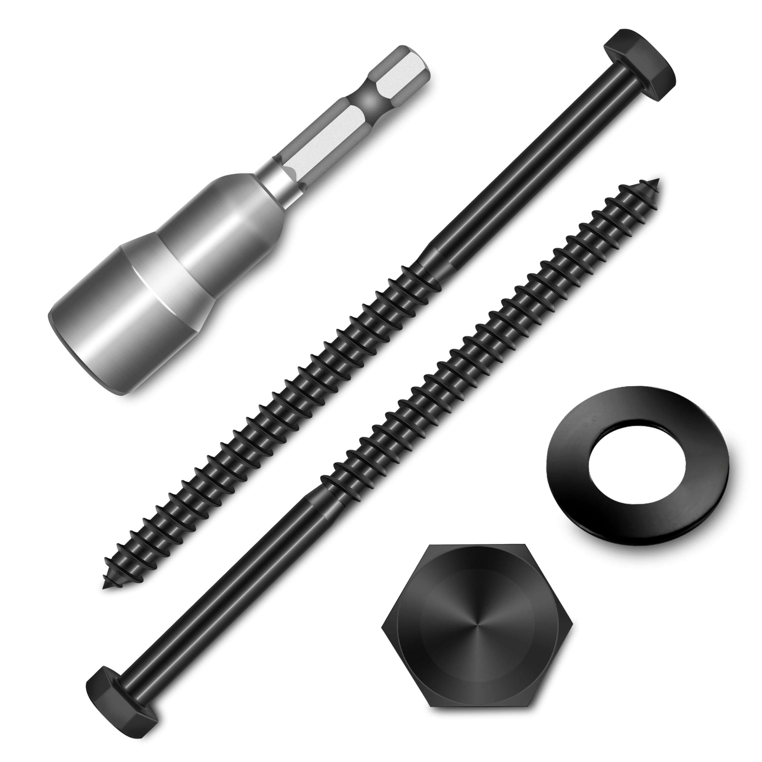 Photo 1 of (8-Set) 3/8 x 6 Lag Bolts, Stainless Steel Heavy Duty Hex Head Lag Screws for Wood, Commercial/Industrial Grade 3/8 Bolts, Mounting Screws Bolts Kit, Black Oxided by Marysino