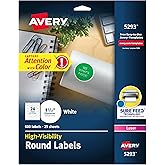 Avery High Visibility Round Labels, Sure Feed Technology, 1-2/3" Diameter, White Customizable Blank Labels, Laser Printable, 600 Total (5293)