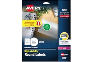 Avery High Visibility Round Labels, Sure Feed Technology, 1-2/3" Diameter, White Customizable Blank Labels, Laser Printable, 600 Total (5293)
