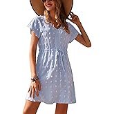 Ekouaer Womens Swimsuit Cover Up Swiss Dots Chiffon Bikini Beachwear Flowy Pom Pom Coverups