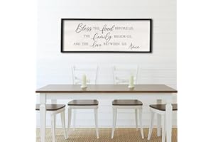 COMURDYO Bless the Food Before Us Wall Decor Sign 32" X 12" Home Dining Room Wall Decor Framed Wood for Large Farmhouse Vintage Country Kitchen Living Room Wall Hanging Art (Black)