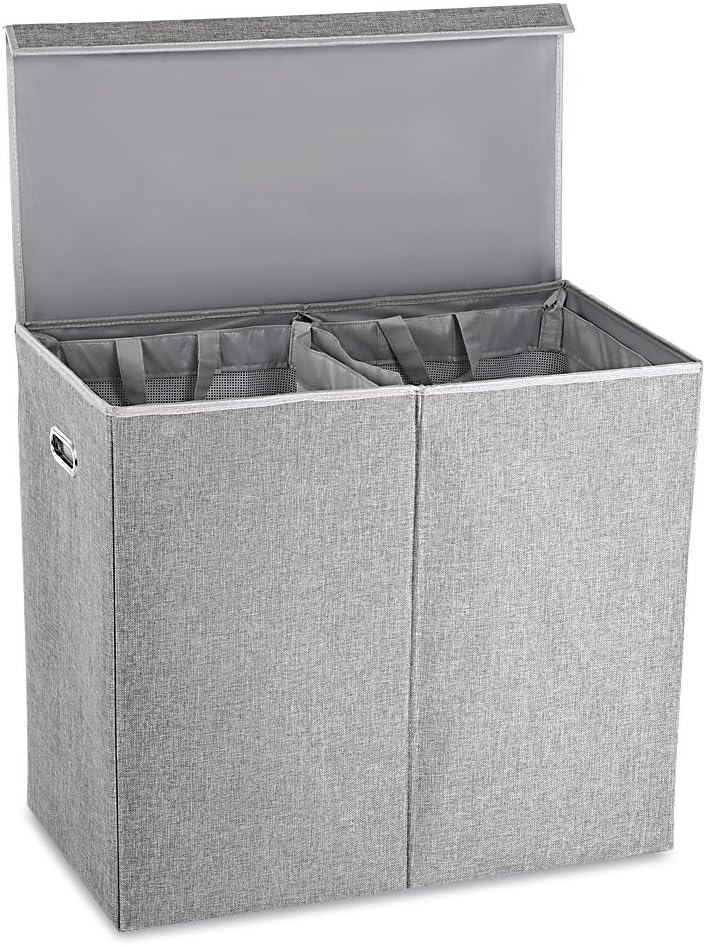 Double Laundry Hamper Clothes Organizer Foldable Laundry Basket with Lid and Removable