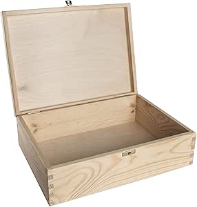 Caja de madera con tapa y cierre de metal | 34 x 25 x 10 cm ...