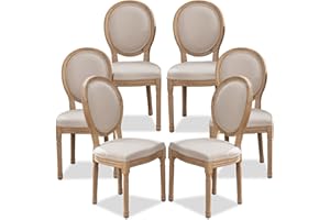 SoarFlash French Dining Chairs Set of 6, Vantage Dining Chair with Round Back, Farmhouse Country Dining Chair for Kitchen,Bedroom,Beige