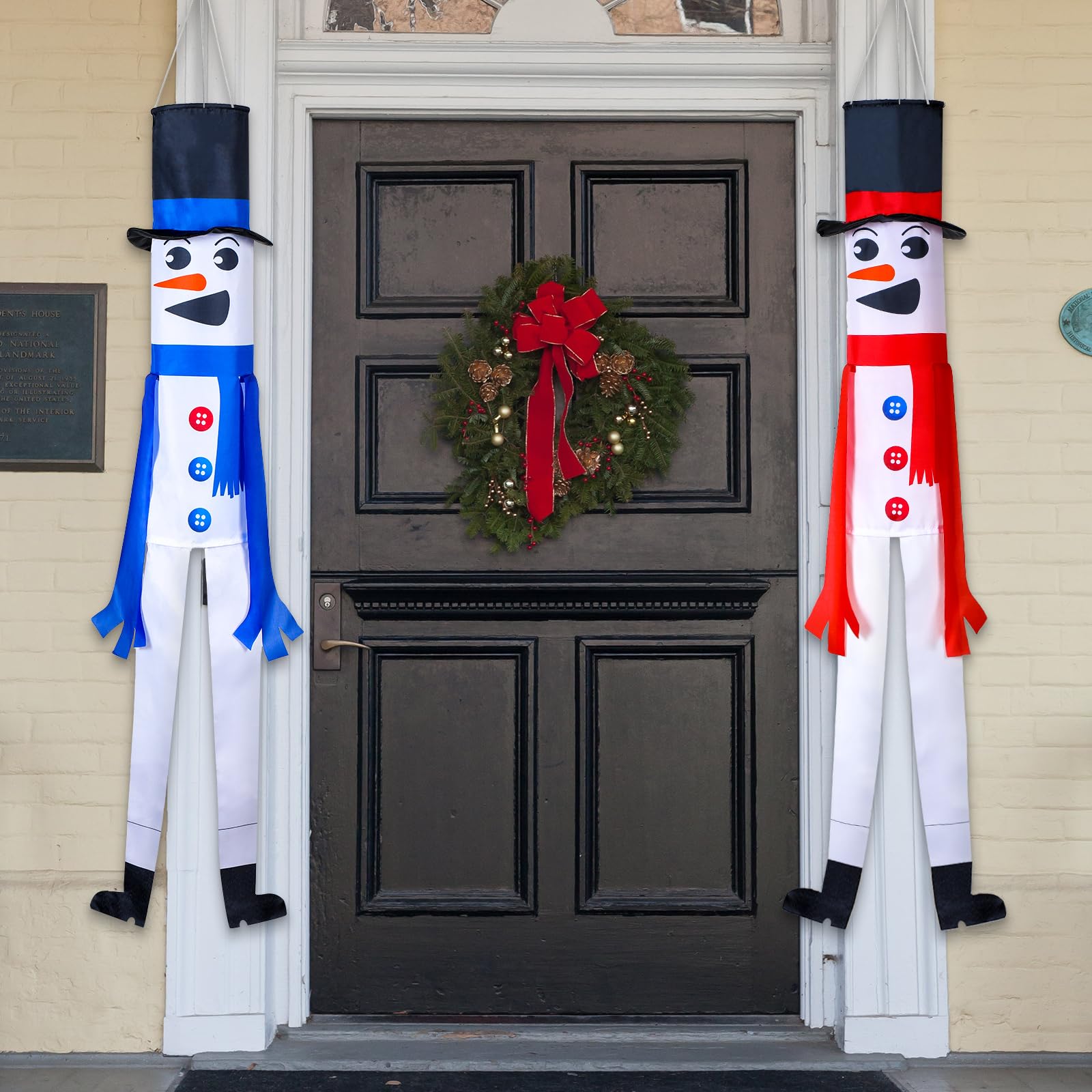 Tatuo 2 Pieces 3D Snowman Windsock Outdoor Hanging Winter Windsock Decorative Wind Sock for Winter, Hanukkah, Christmas, Indoor Outdoor Yard Lawn Garden Patio Pathway Party, 45 Inches