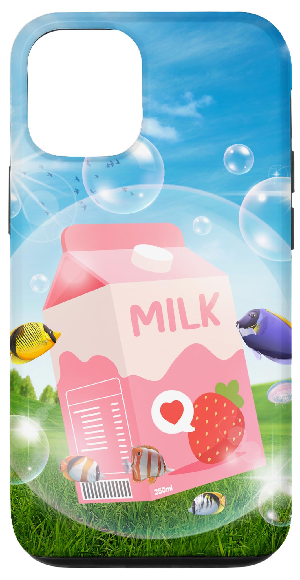 iPhone 13 Frutiger Aero Aesthetic Tech Kawaii Strawberry Milk Fishes Case