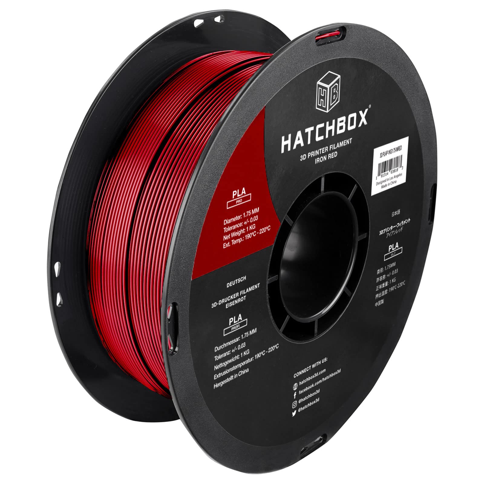 Photo 1 of HATCHBOX PLA PRO+ 3D Printer Filament, Dimensional Accuracy +/- 0.03 mm, 1 kg Spool, 1.75 mm, Iron Red